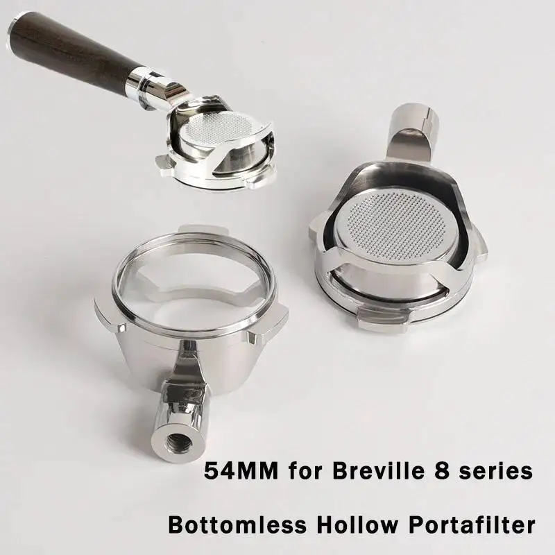 54MM Bottomless Hollow Portafilter Stainless Steel Filter for Breville 878/870/880 Coffee Machine Extraction Modified Handle