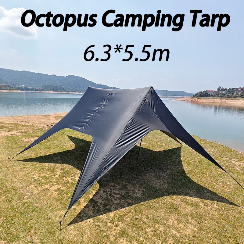 Schnell Aufbaubare Oktopus-förmige Camping-Plane 6x5m Wasserdicht 3D Schwarzbeschichtung Sonnenschutz Lazy Canopy Outdoor Sonnenschutz Familien-Picknick