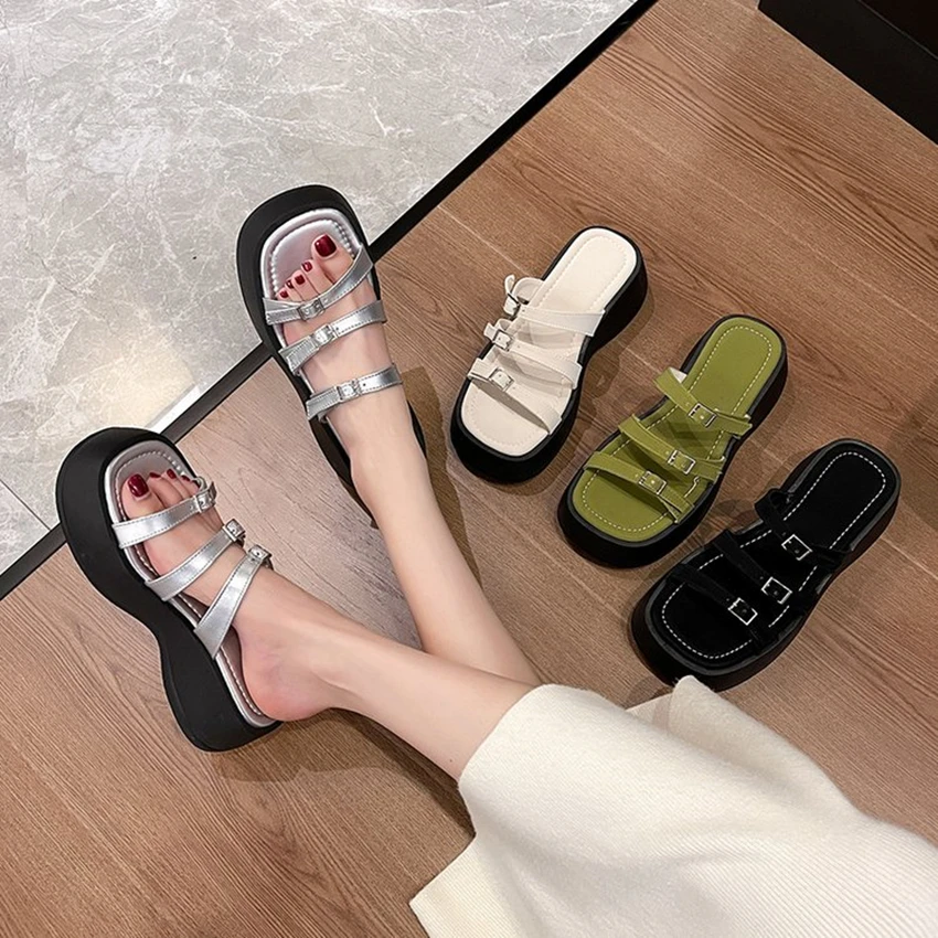 2024 Summer Height Increasing Women Slipper Fashion Clip Toe Thick Sole Flats Sandalias Ladies Elegant Outdoor Beach Slides New