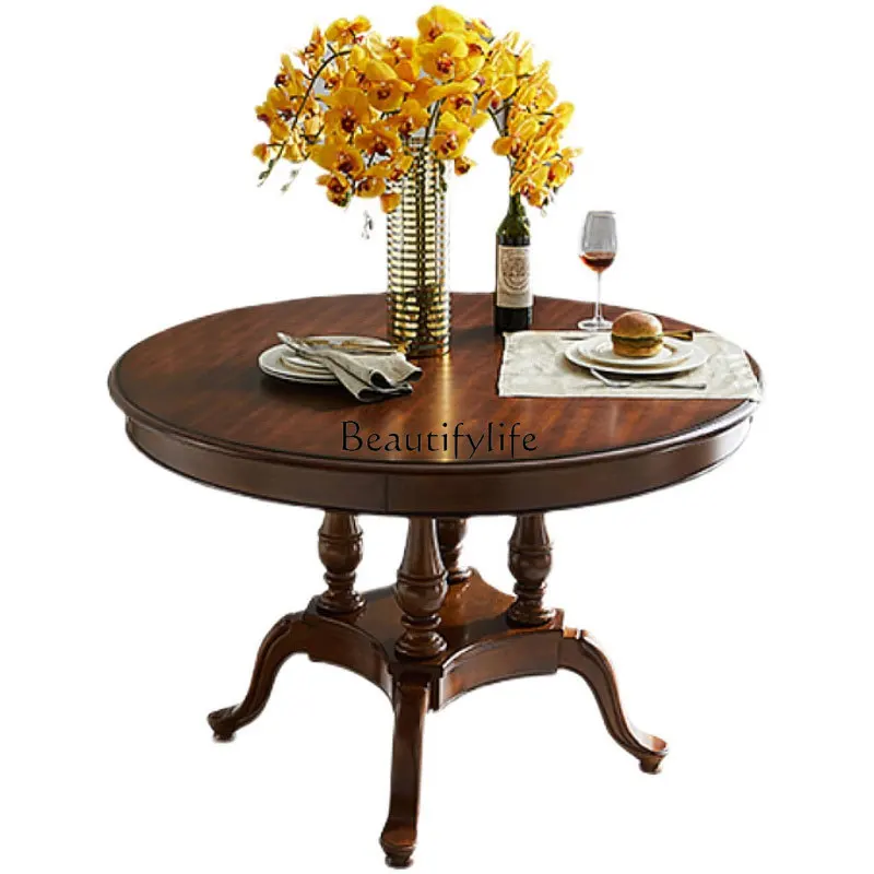 

Набор обеденных столов и стульев из цельного дерева в американском стиле, круглый обеденный стол для небольшой квартиры