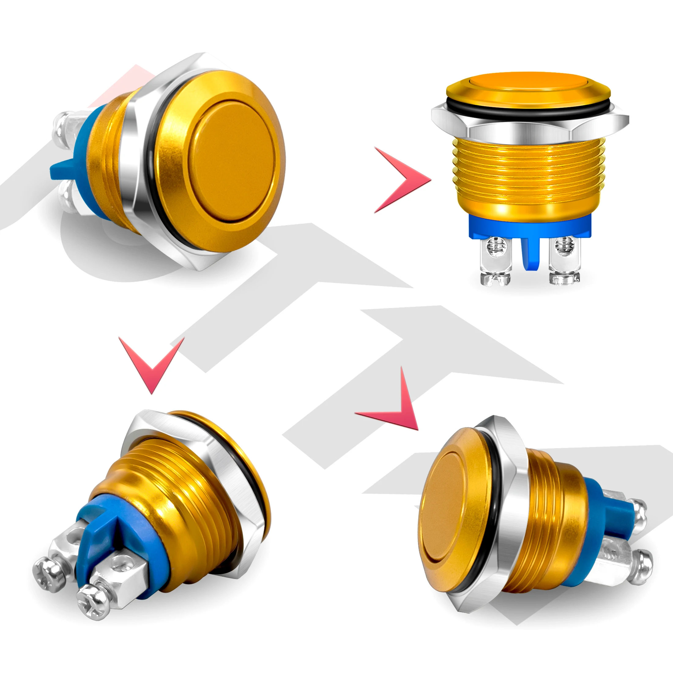 16mm Metal Push Button Switch Momentary 1NO Car Press Button Screw Terminal