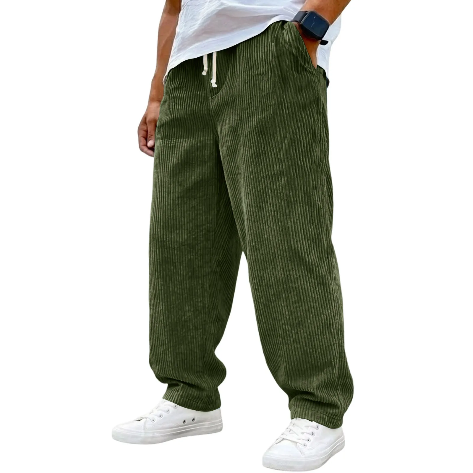 Men's Elastic Drawstring Waist Relaxed Baggy Jogger Pants Loose Full Length Cuffed Ankle Casual Trousers for Daily Streetwear