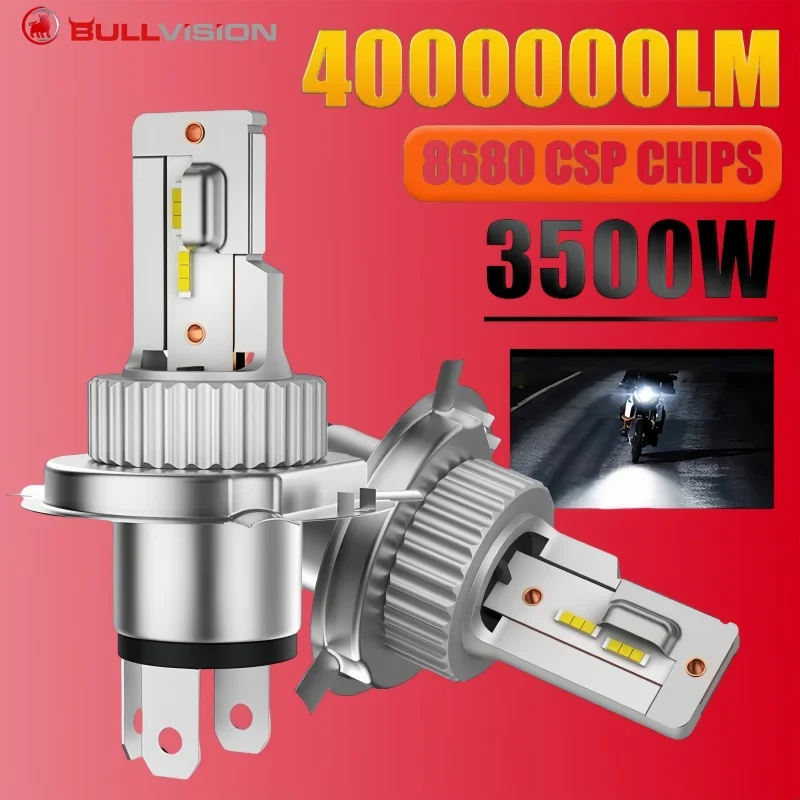 Bullvision H4 Fanless LED CSP Headlight Bulb For Car Motorcycle 9003 LED Hi/Lo High and Low Beam Headlamp Auto Head Lamp 12V