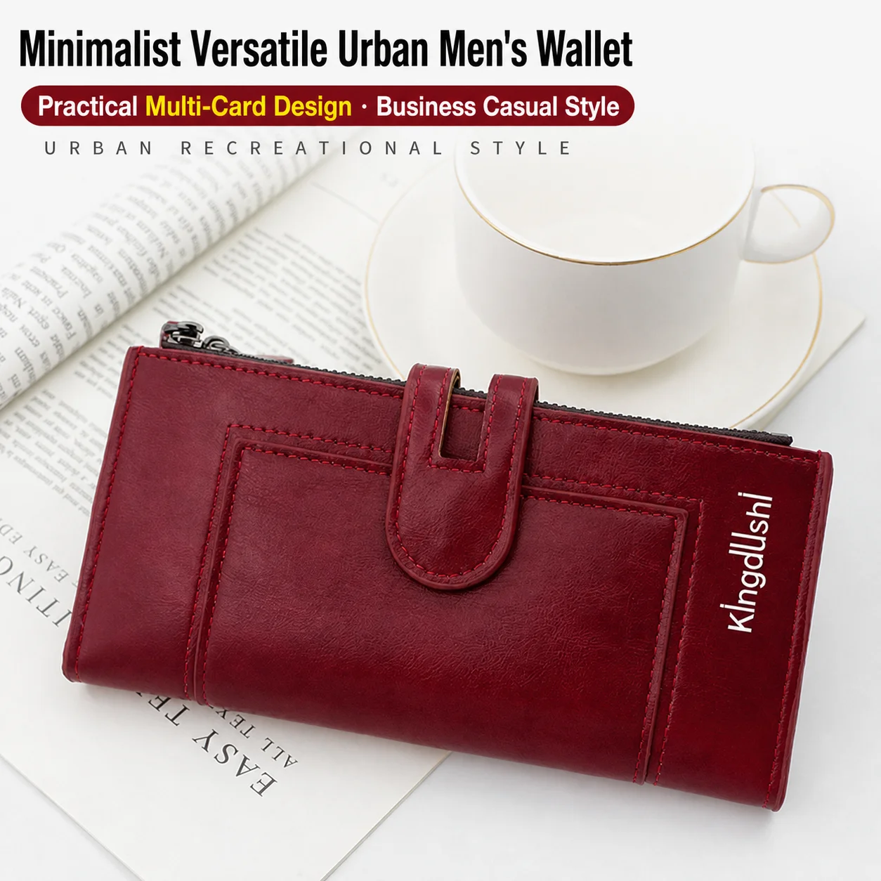 Vintage PU Long Wallet Fashionable Large Capacity Multi Card Carrying Lightweight Purses Dual Zippers And Magnetic Buckle Design