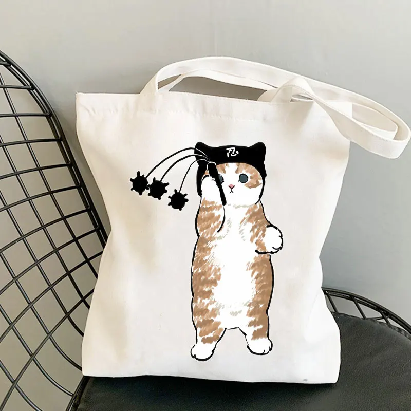 Woman Shopping Bags Kawaii Cats High Capacity Tote Bag Beach Bag Cartoon Manga Shopper Bags Handbags Canvas Shoulder Bags