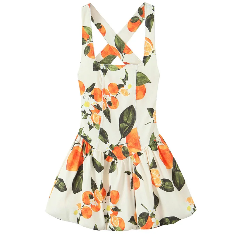 HXAO Damesjurken Bloemen Slipdress Zomer 2025, Vrouw Mini Print Mouwloze Backless Jurk High Street Jurken Resort Vestidos