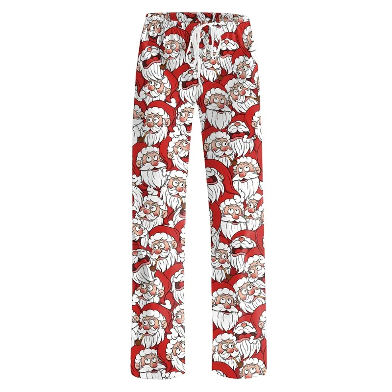 سروال عيد الميلاد للنساء سانتا كلوز طباعة احتفالية عطلة صالة السراويل لينة الفانيلا الصوف ملابس منزلية ملابس خاصة الأسرة مطابقة