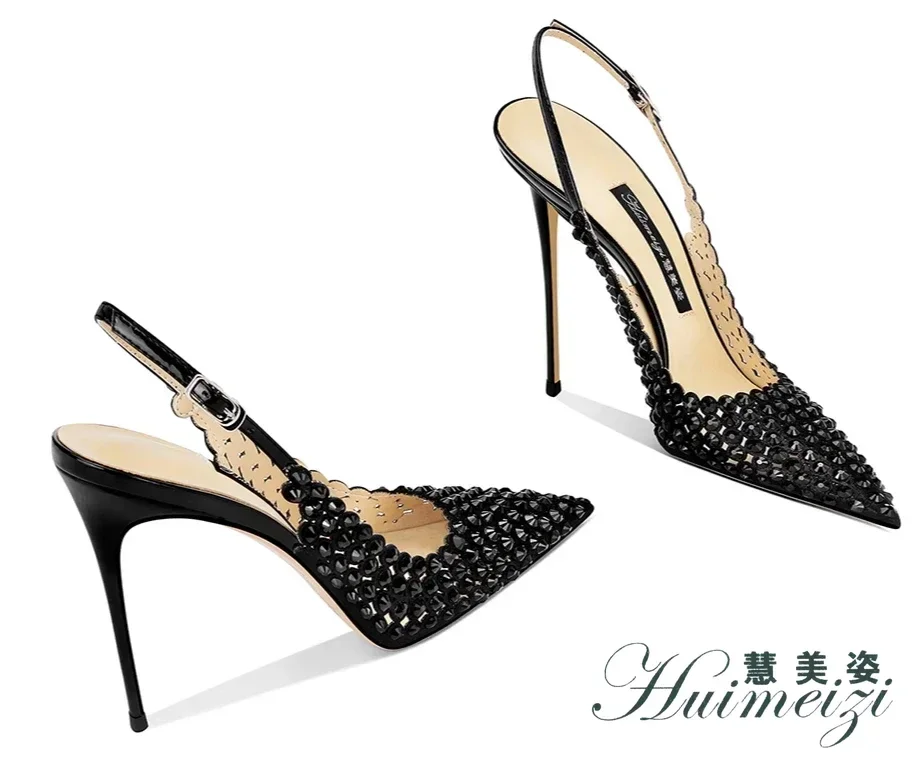 HMZ Black Fashion High Heels Sandals Women's Pointed Toes Thin Heels Not Tired Feet 2027 Summer New Temperament Versatile