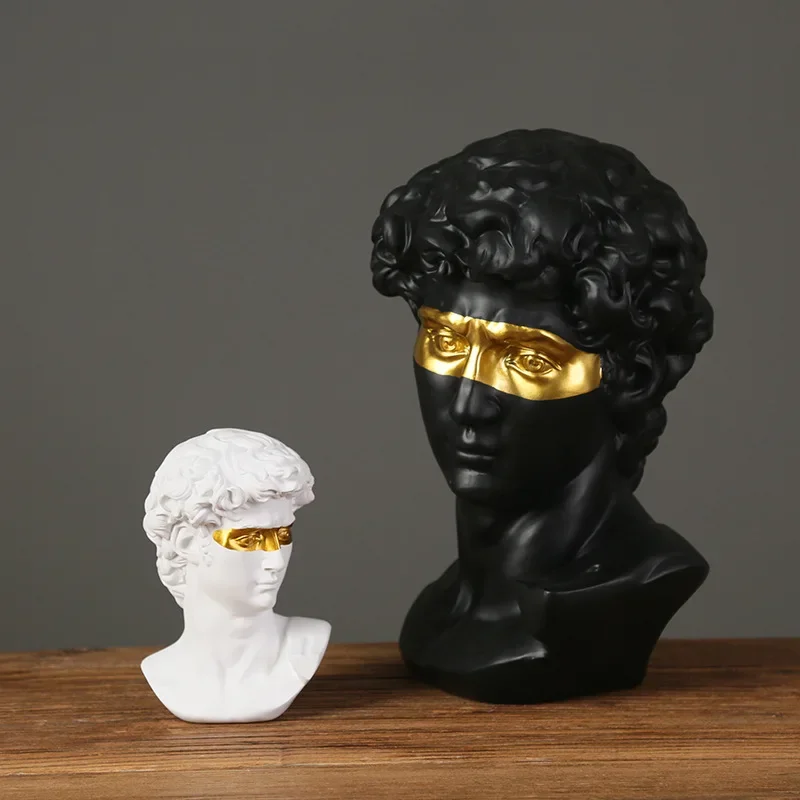 

Gold Plated Mask David Statue Artwork Character Resin Sculpture Desk Ornaments Portrait Figures Statue Living Room Decoration