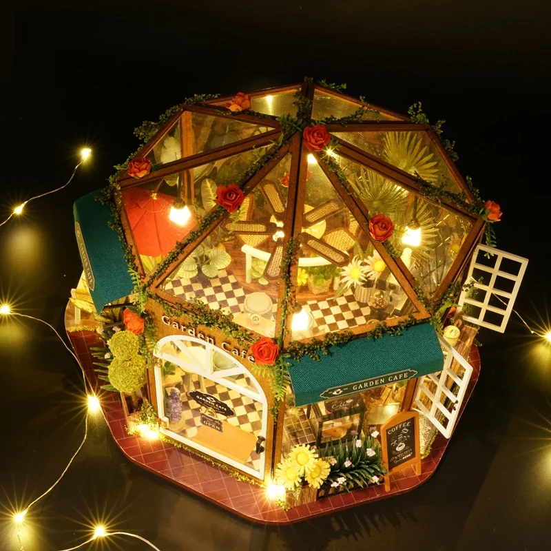 OUZEY Kit fai da te per caffè ai fiori, casa in miniatura in legno 3D, giocattolo da costruzione creativo per adolescenti