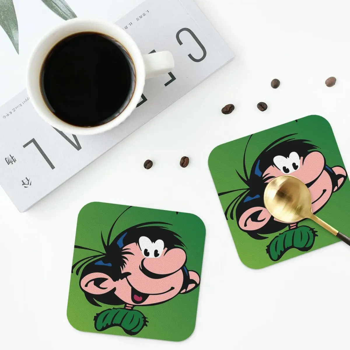 

Gaston Lagaffe Big Ben Подставки для головы Кухонные салфетки Нескользящие изоляционные коврики для чашек Кофейные коврики для декоративных подушечек Набор из 4 шт.