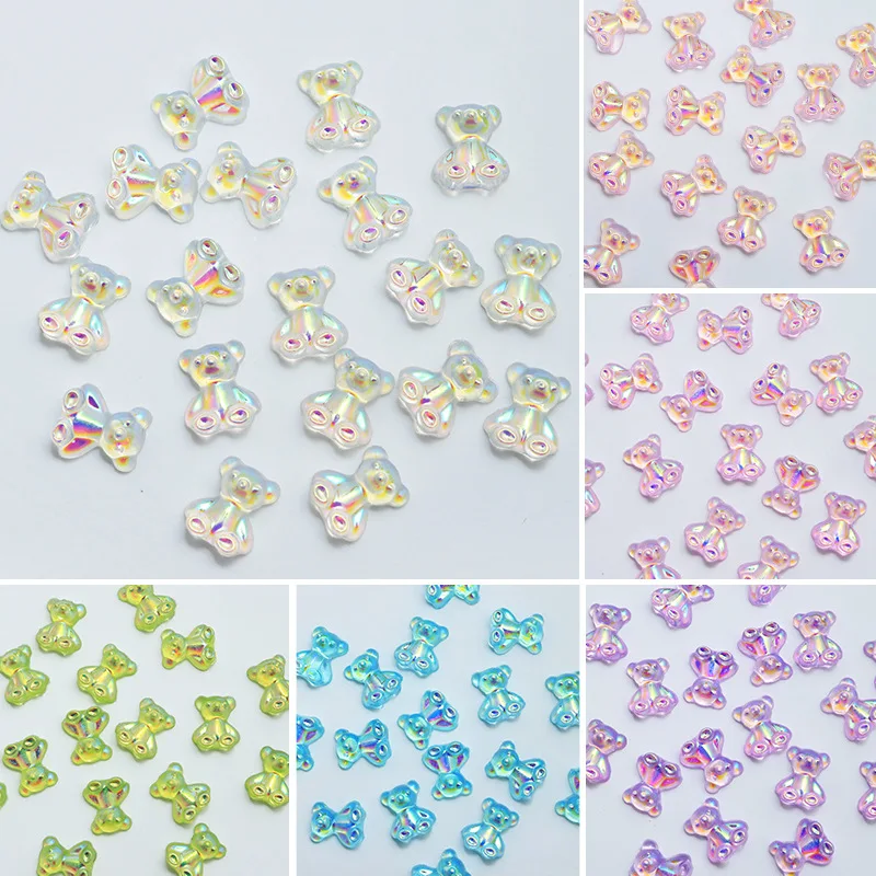 30Pcs Rhinestone Decorations for Nails - Cute Aurora Borealis Resin Bear Nail Art Accessories