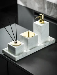 Volakos White Natural Marble Bathroom Accessories Set Luxury Soap Dispenser Tissue Box Toothbrush Holder Tray Bathroom Set