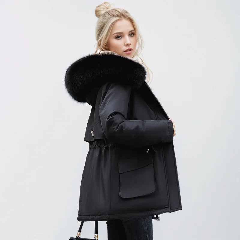 

Женское свободное пальто Parker в корейском стиле с хлопковой подкладкой, зимняя модная теплая пуховая куртка больших размеров с талией