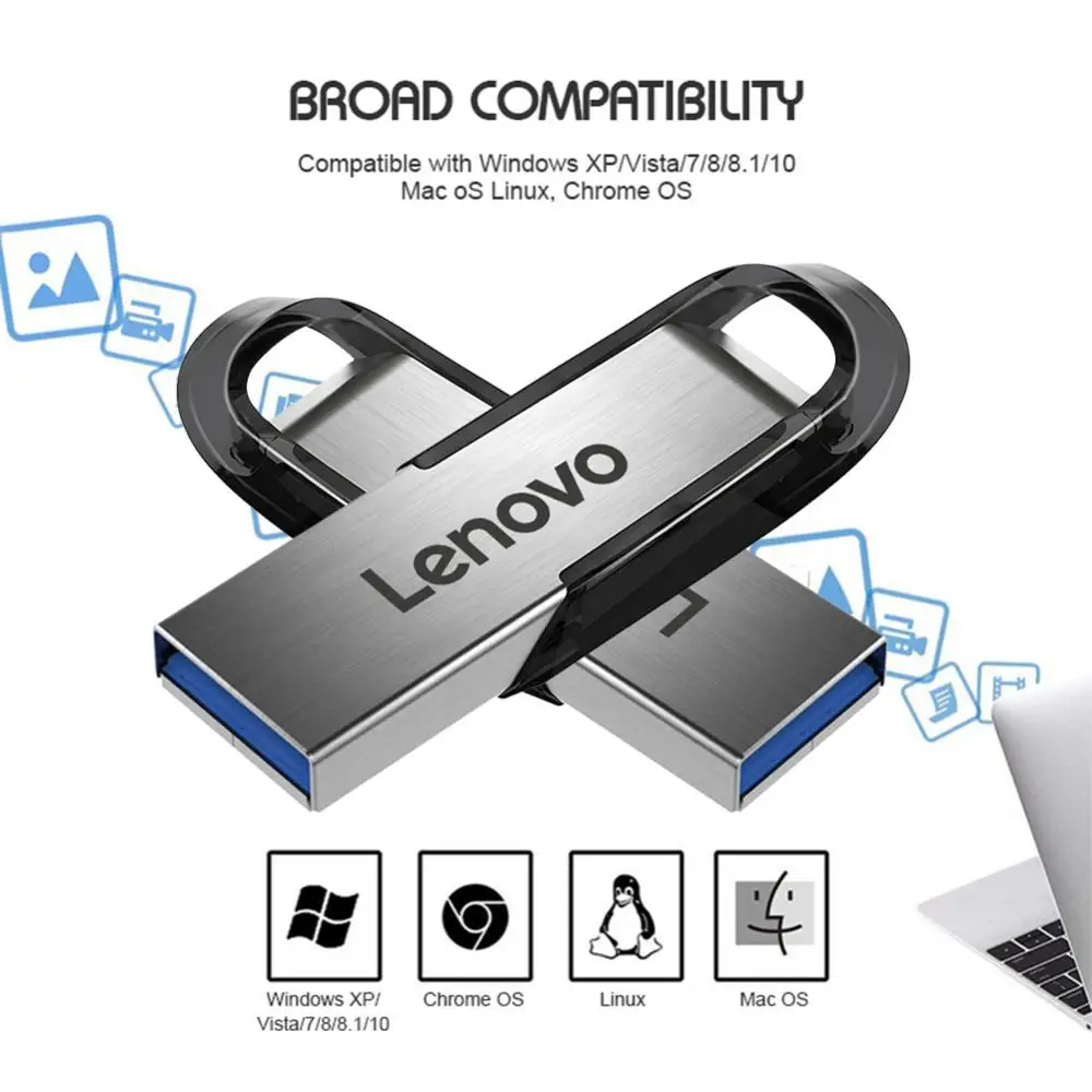 Lenovo-Unidades Flash Metal Impermeáveis, USB 3.0, Pendrive de Alta Velocidade Tipo C, Portátil 1TB, 2 em 1 Unidade USB, Disco Flash