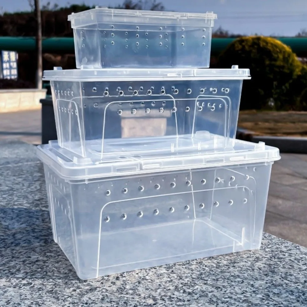 Transparent Reptile Breeding Box Ventilated Escape-Proof Reptile Terrarium Stackable Clear View Animal Habitat Cage Pet House