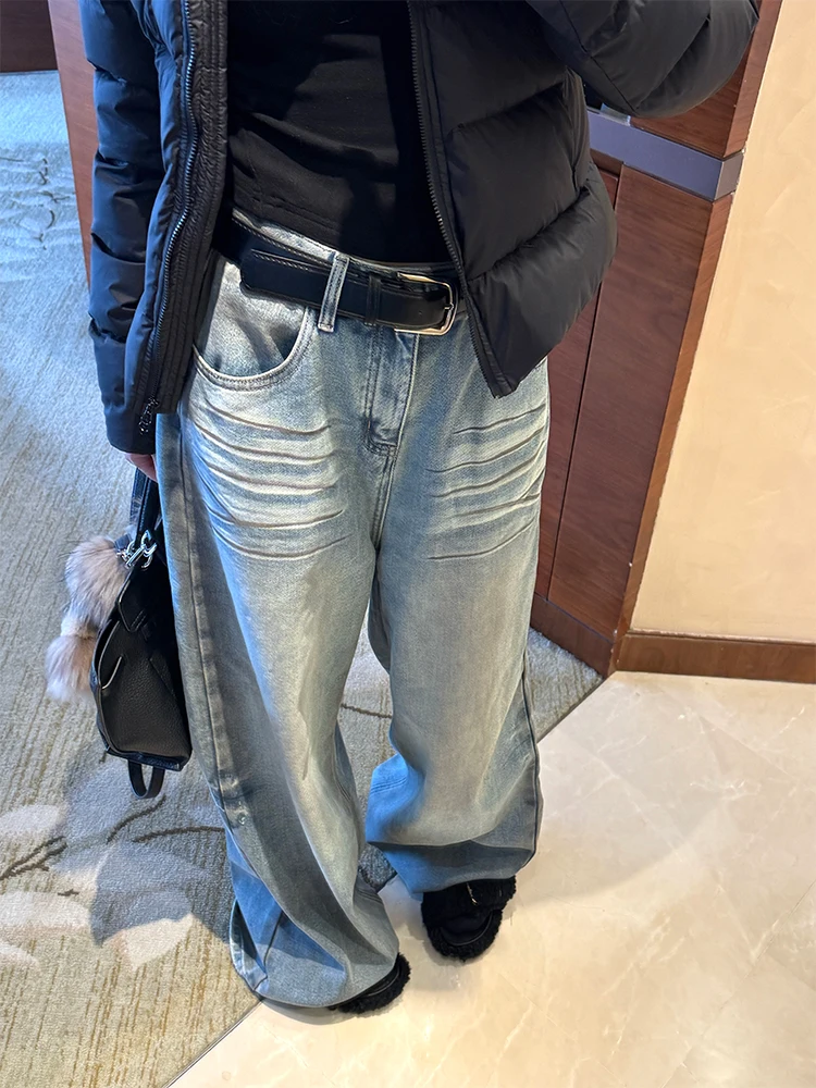 

Винтажные джинсы с широкими штанинами на флисовой подкладке, женские, с высокой талией, облегающие, из денима, осенние, модные, ретро, хлопковые джинсы в стиле Анафора