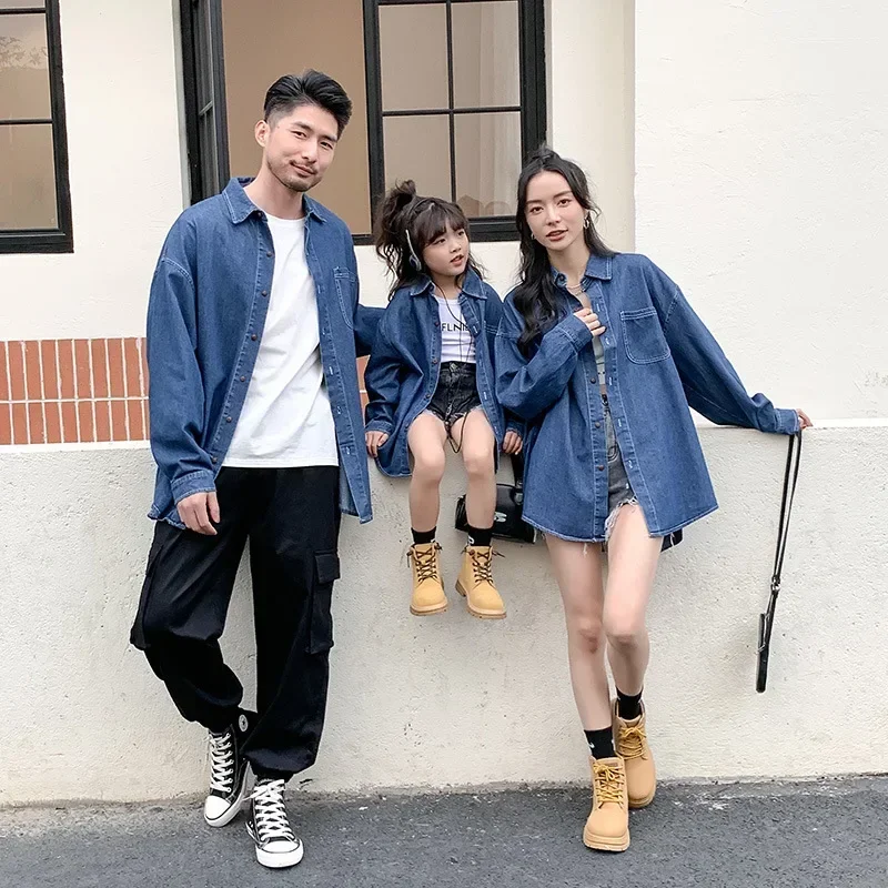 Denim Family Matching Clothes Fashion Children's Jacket Father Mother Son Baby Clothing Mom And Daughter Tops Boy Girl Shirts