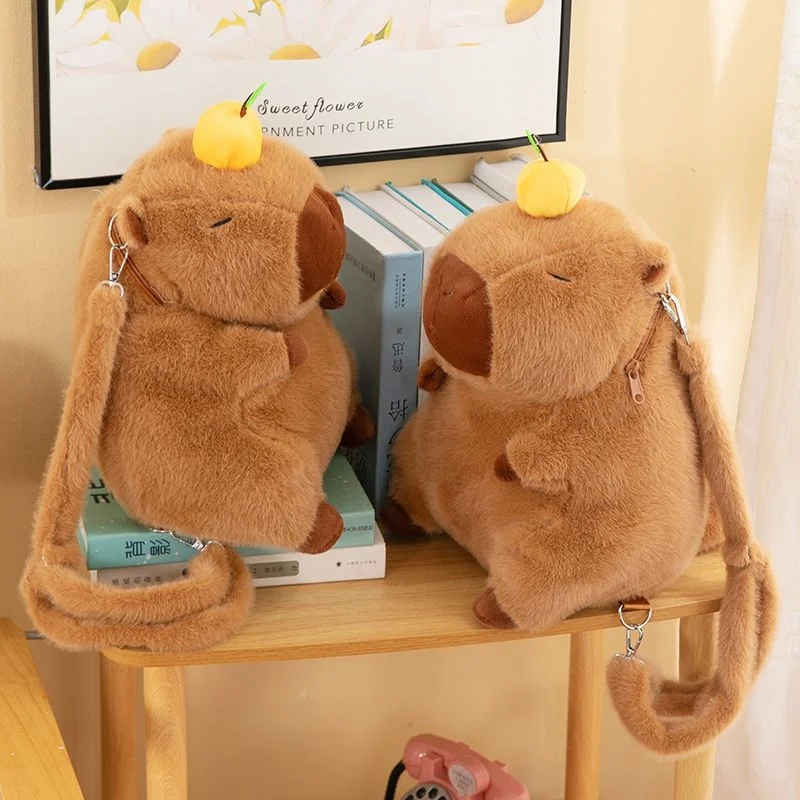 Cute Capybara Plush Backpack Capybara Orange Plush Backpack Chic Fuzzy Shoulder Straps Internet Celebrity Animal Plush Backpack