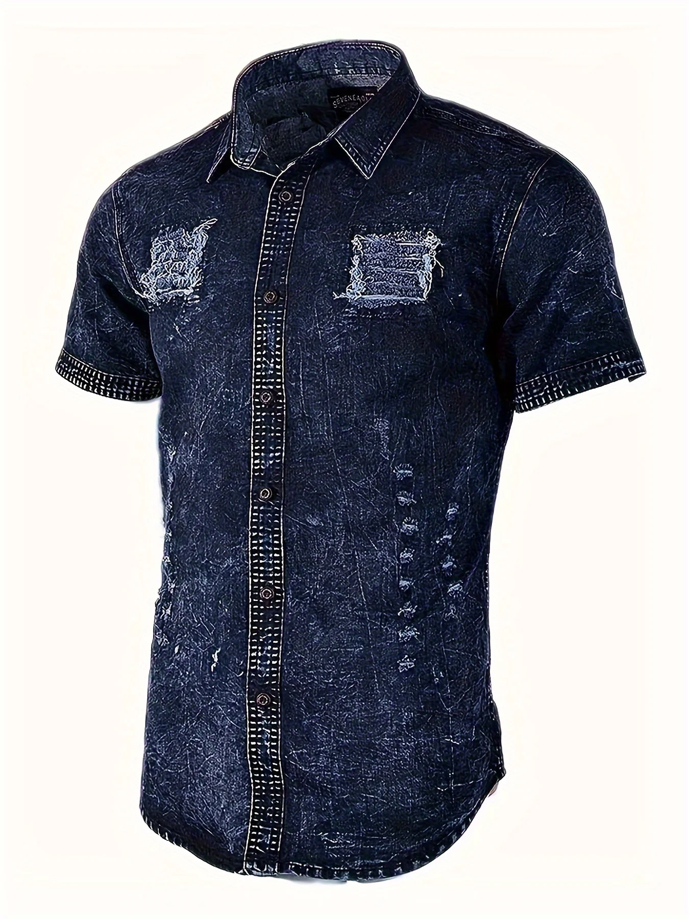 

Summer denim short sleeve shirt, trendy new tie-dye denim shirt, new tie-dye denim shirt for men, stylish brand with unique desi