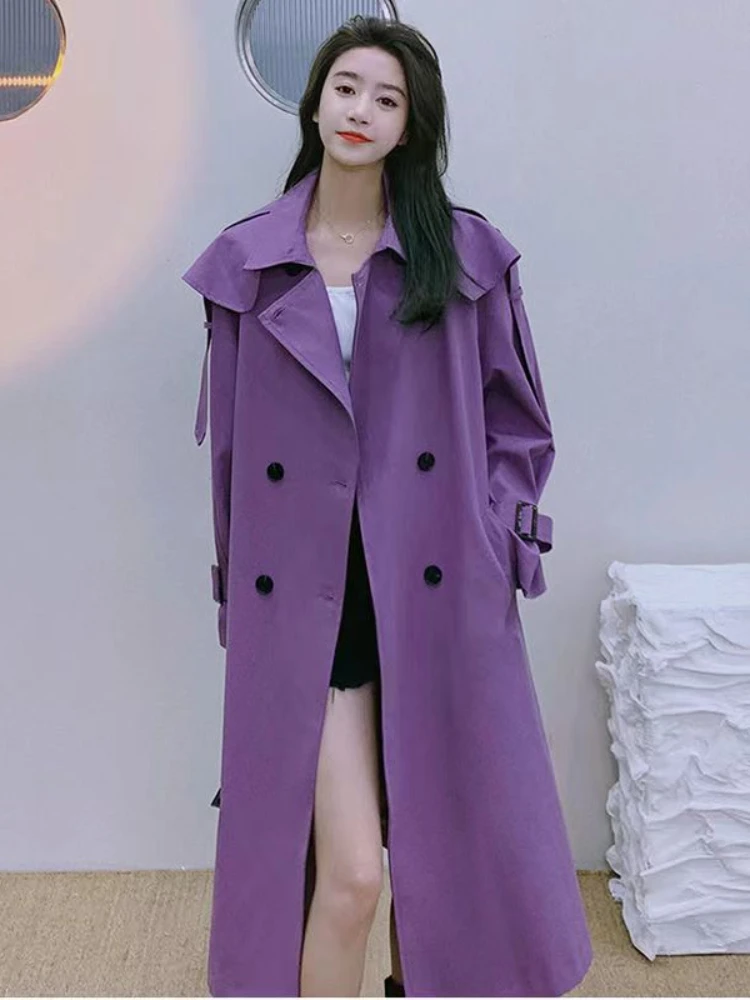 

Womens Coats Autumn Purple Double-breasted Purple Trench Coat Women's Long-sleeved Loose Lace-up Fashion Trench Coat for Women