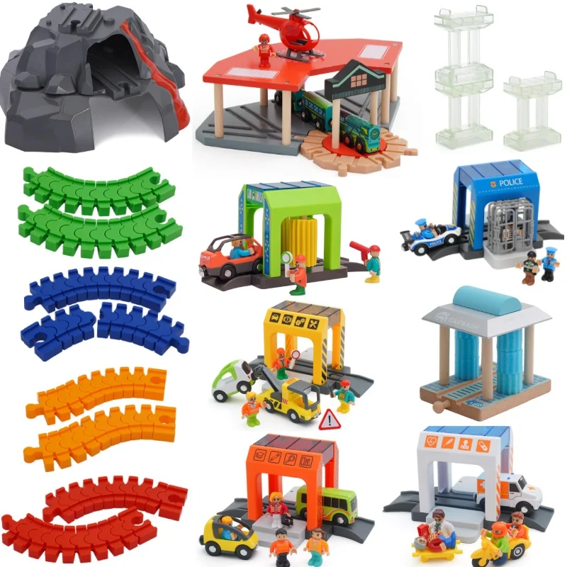 Wood Railway Tracks Accessories Hospital Aid Kit Ambulance Assemble Set Connection Wooden Train Tracks Railway Toys