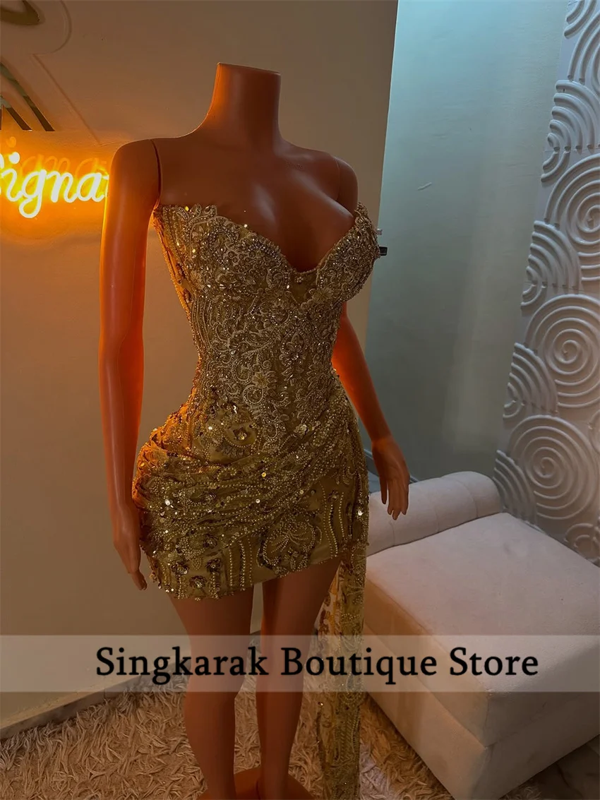 Glitter Gold Prom Dress 2026 Blackgirls Beading Gems Birthday Party Diamonds Cocktail Senior Homecoming Party Dresses Customized