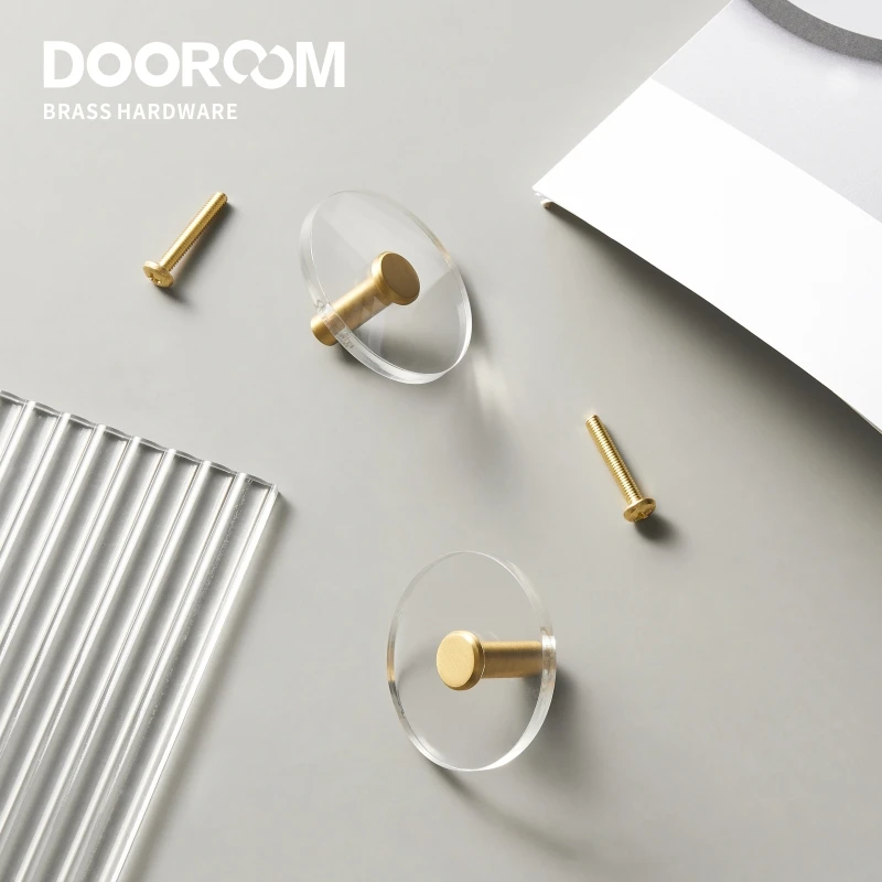 Dooroom Brass Acrylic Furniture Handles Wardrobe Dresser Cupboard Cabinet Drawer Shoe Box Knobs Clothes Hangers Wall Hooks