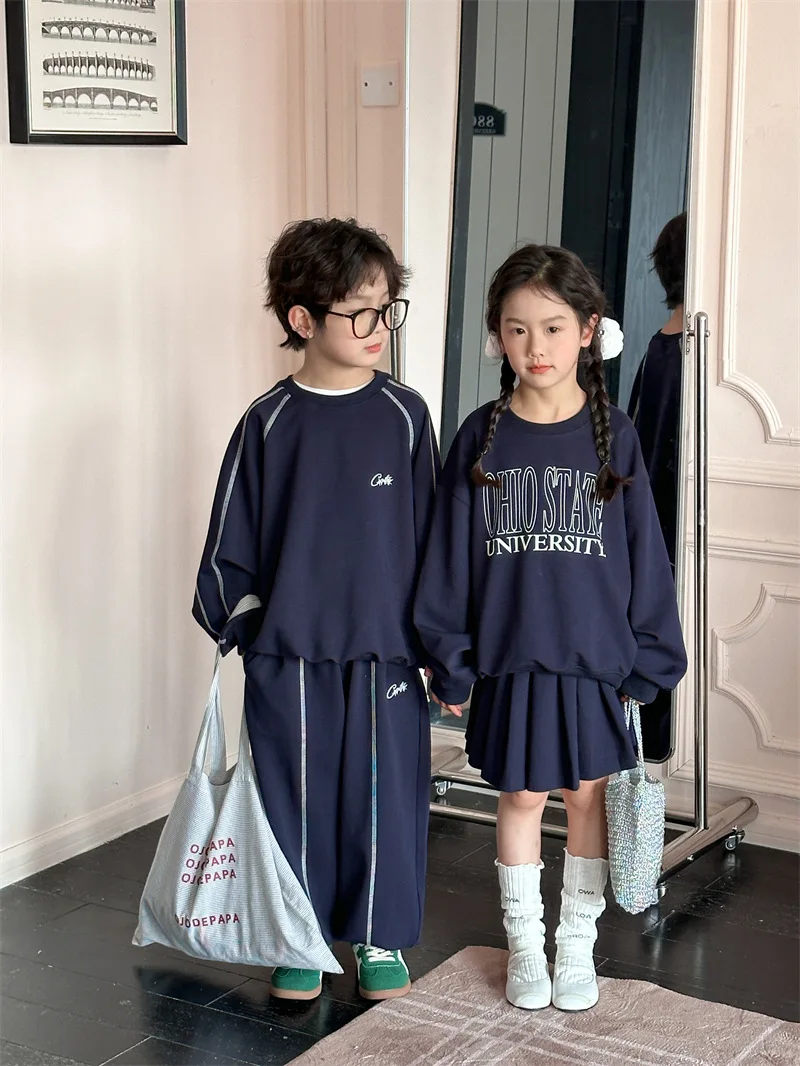 Costumes deux pièces pour enfants, sweat à capuche décontracté pour garçons et filles, lettre Brother imbibée, mode coréenne, ajustement, printemps, nouveau, 2024