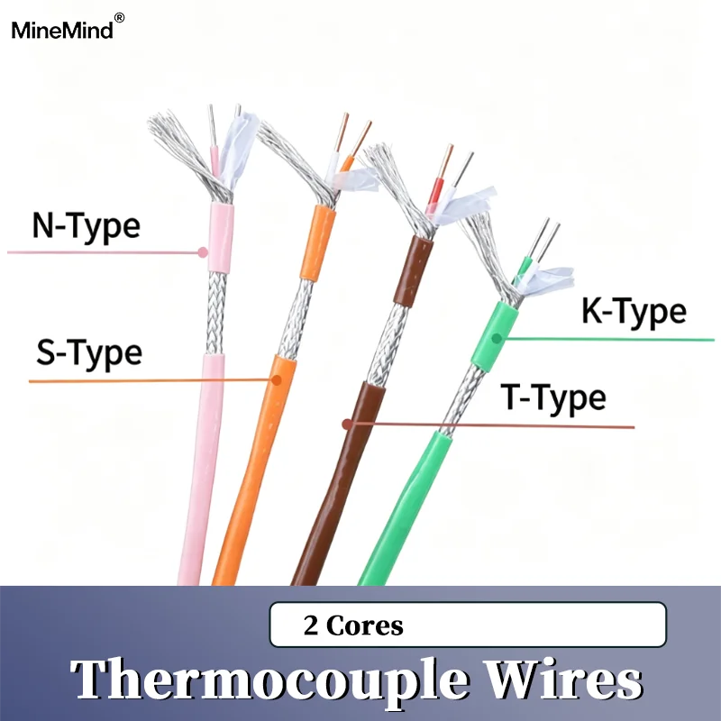 Thermocouple Wire K T N S Type PTFE Insulator Shielded Line 2 Cores High Temperature Measuring Compensation Cable 1~10 Meters
