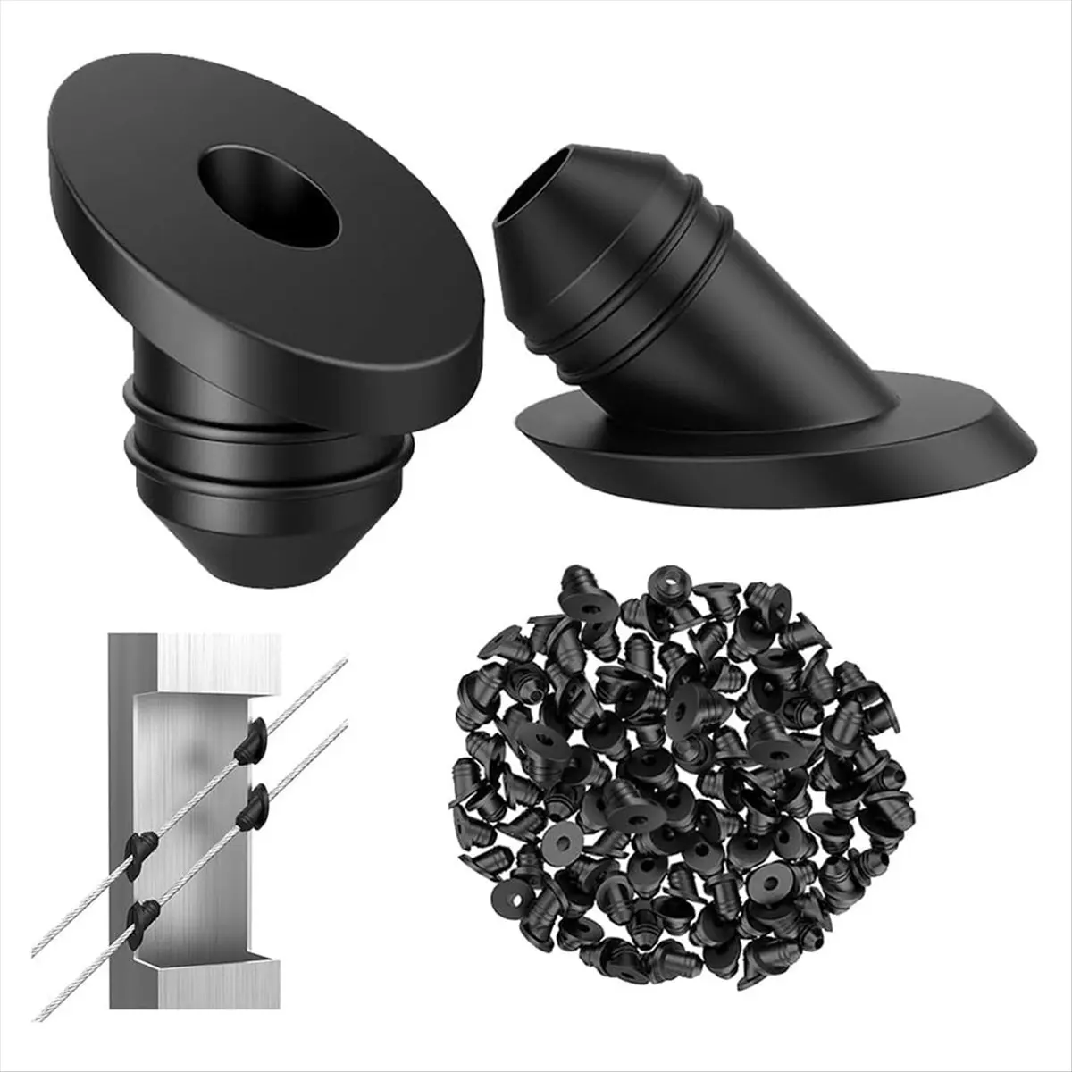 ABNQ 50Pcs Cable Railing Rubber Grommets, 45 Degree Angle Bevel Protectors for 1/16 Inch 5/32 Inch 3/16 Inch Cable Railing