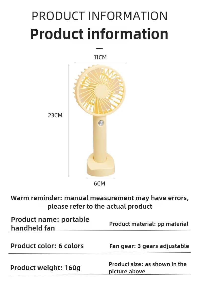 Мини-портативный ручной вентилятор, большой 3 скорости ветра, USB-аккумулятор 1000–1200 мАч, портативные вентиляторы для путешествий, кемпинга, улицы