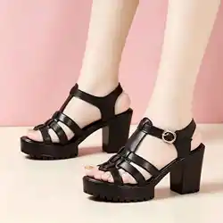 8cm Small Size 32-43 Fashion Genuine Leather Shoes Gladiator Sandals Summer 2025 Women Block High Heels Platform Sandals Office