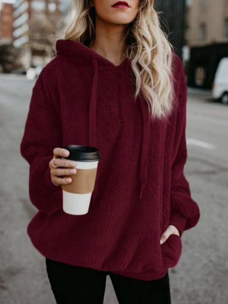 

Women's Long Sve Hoodie Pure Color Ladies Sweatirt Cross-Border ular Loose Fit Zipper Closure Color Design