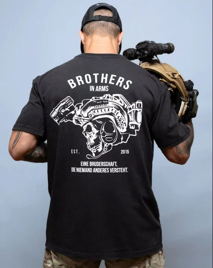 2026 Vintage‑Tactical Graphic T‑Shirt Men Women Helmet‑Skull Back‑Print Distressed Military Short Sleeve Crew Neck Casual Tops