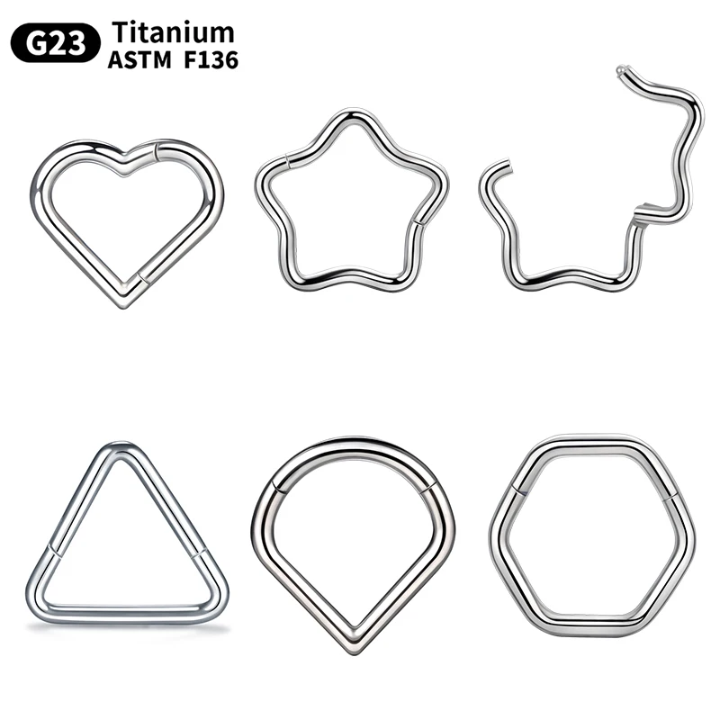 

1/10Pcs Titanium Nose Ring Nostril Piercing Star Heart Daith Conch Septum Clicker Segment Helix Rook Ear Piercing Women Jewelry