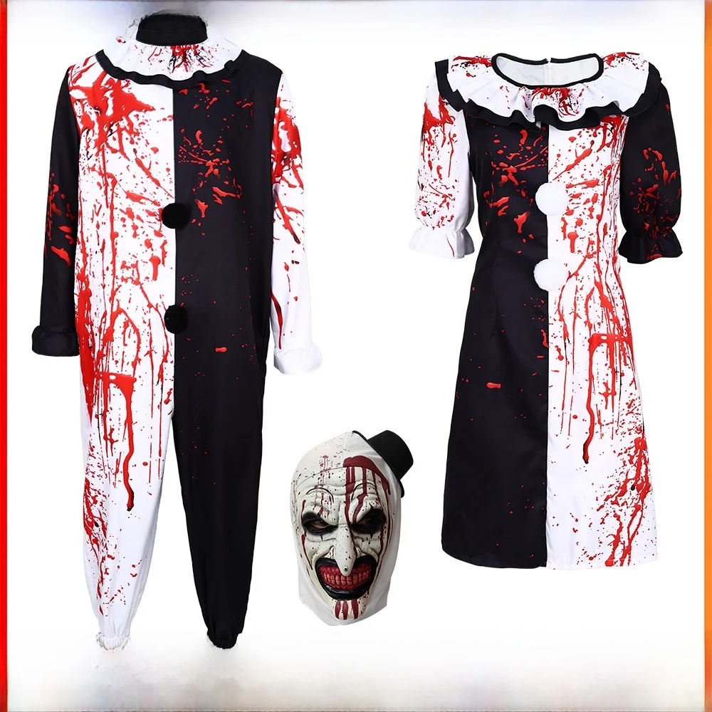 

Men Women Halloween Jester Cosplay Costume Bloodstained Devil Clown Stage Performance Robe Outfit Full Series No Brand