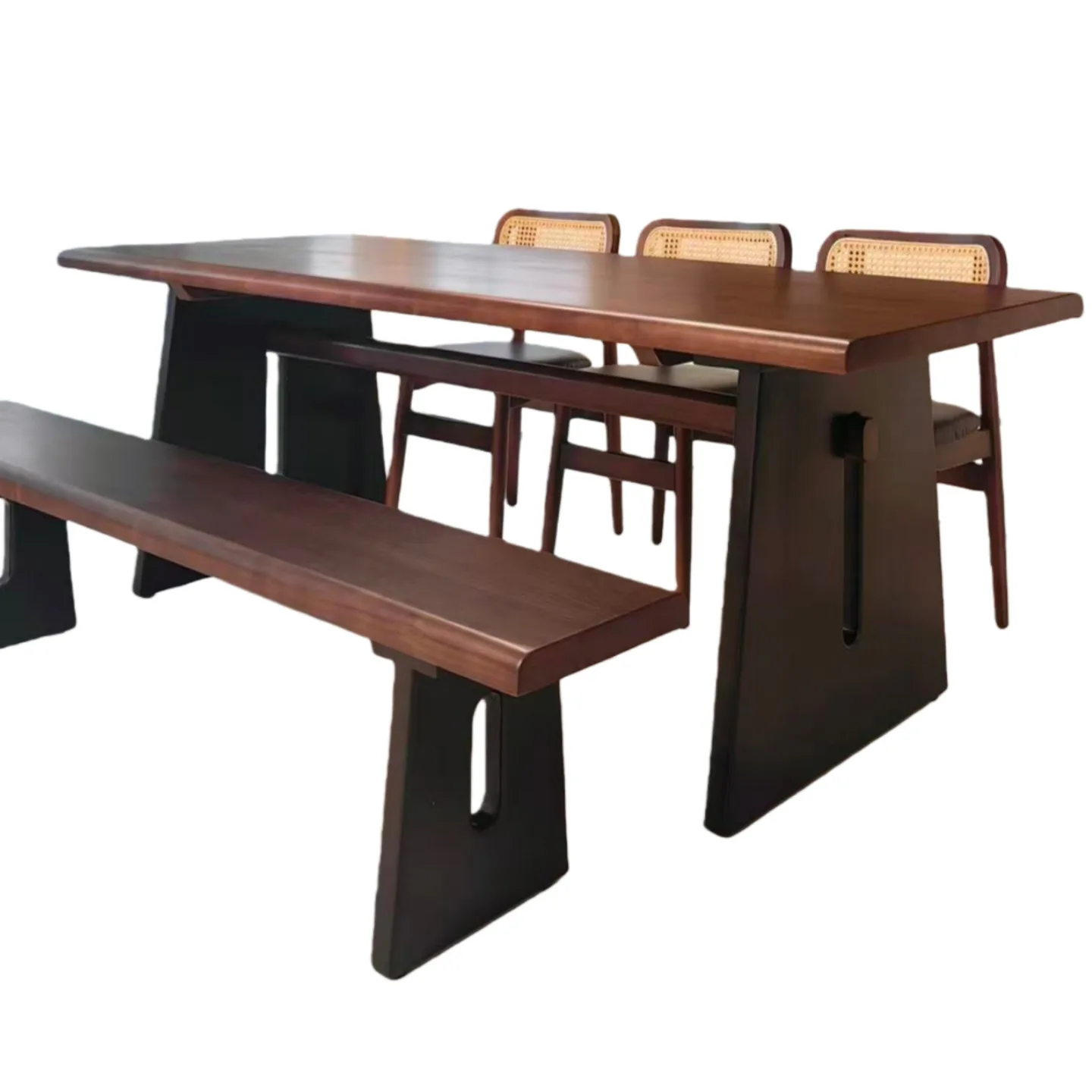 Medieval style all solid wood dining table horizontal hall sofa back long table desk ash wood large board table