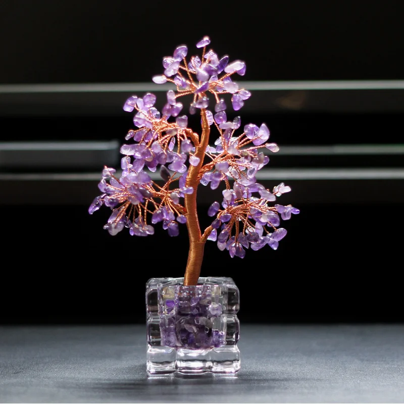 Hot-Selling Yellow Stone Crystal Money Tree Handicraft Home Office Decoration Ornament Gift