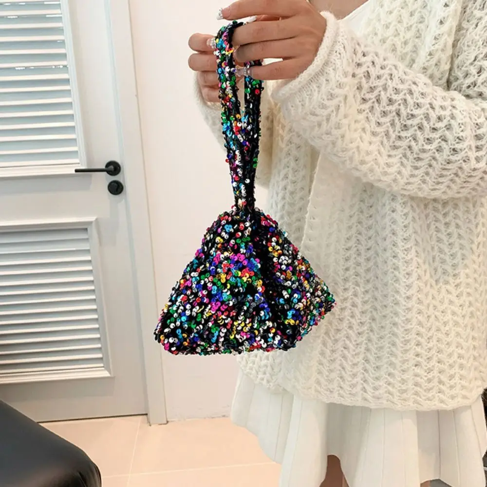 Sweet Solid Color Sequins Crossbody Bag Korean Style INS Sequins Shoulder Bag Phone Purse Underarm Bag Evening Clutch Bag Girl