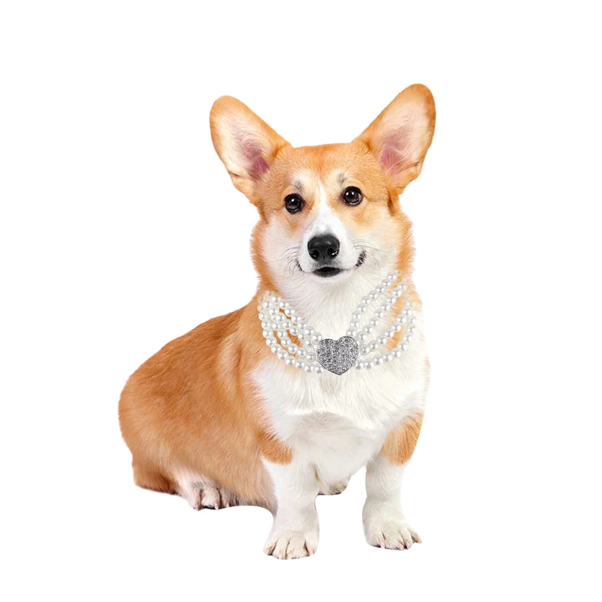 

Pearl Pet Necklace Crystal Heart Pendant For Small Dogs Puppy Jewelry Outfit White Size S Dog Necklace Pets Pearl Collar