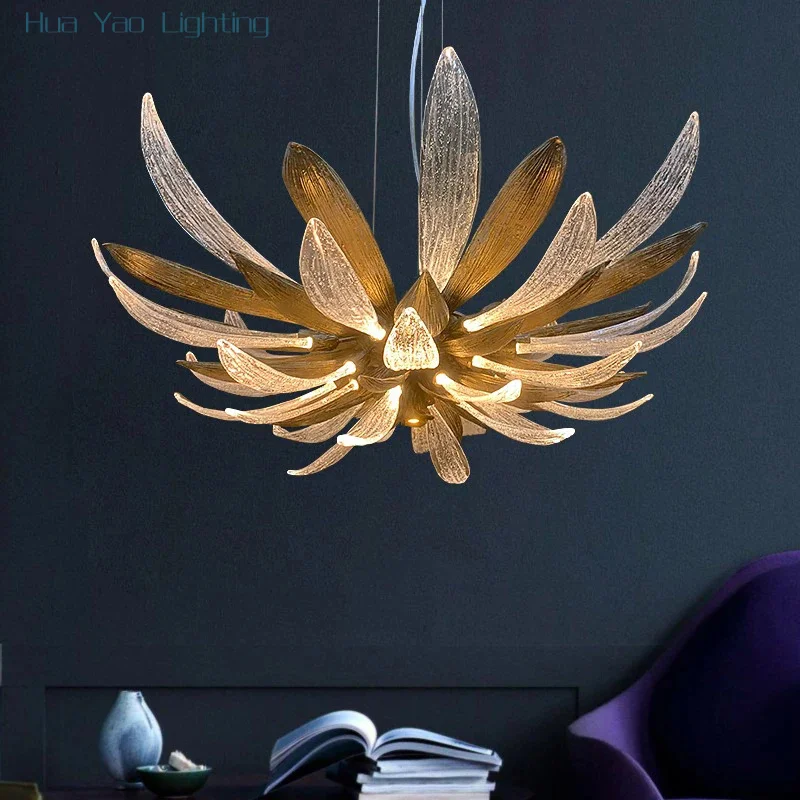 Luxury Glass Hanging Chandelier For Living Dining Room Villa Kitchen Table Dandelion Full Copper Creative Design Pendant Lamp
