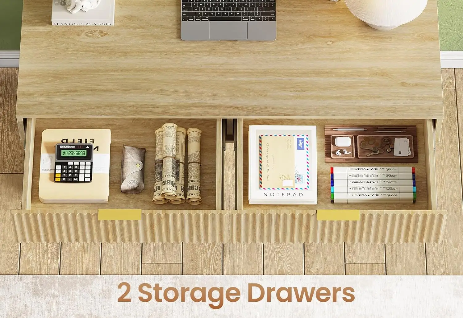 Small Computer Desk With Drawers, 39.4 H Writing Office Desk With Storage Drawers, Modern Small Vanity Table For Bedroom, Home