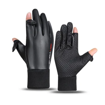 Wasserdichte Winterhandschuhe für Motorrad, 2-Finger-Flip, winddicht, Damen- und Herrenhandschuhe, Samt, warmer Schutz, Pu-Leder, Sporthandschuhe