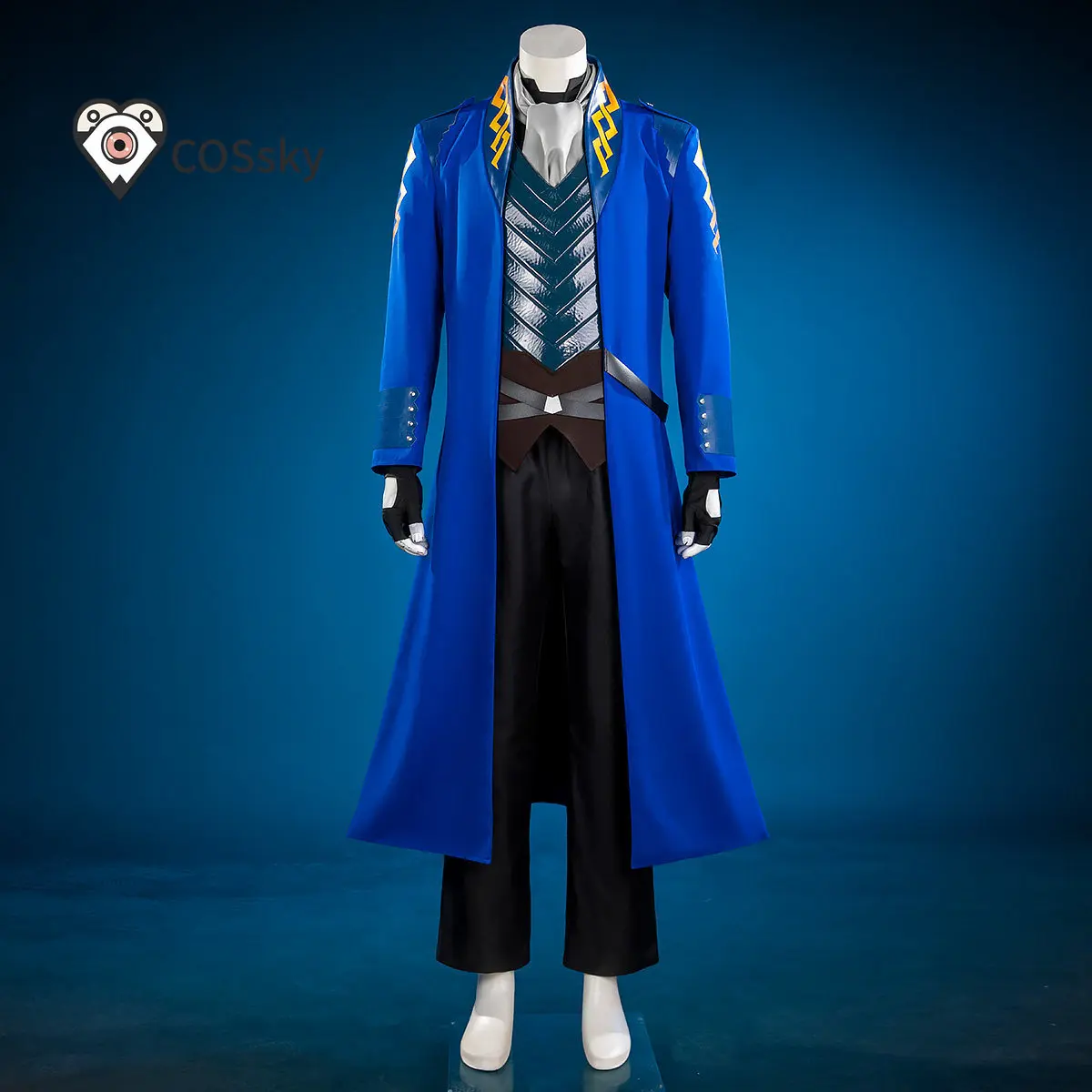 DMC 5 Vergil Full Set Cosplay Costume Outfit Uniform Halloween Carnival Party Christmas Play Role Nelo Angelo Blue cloak vests view 2