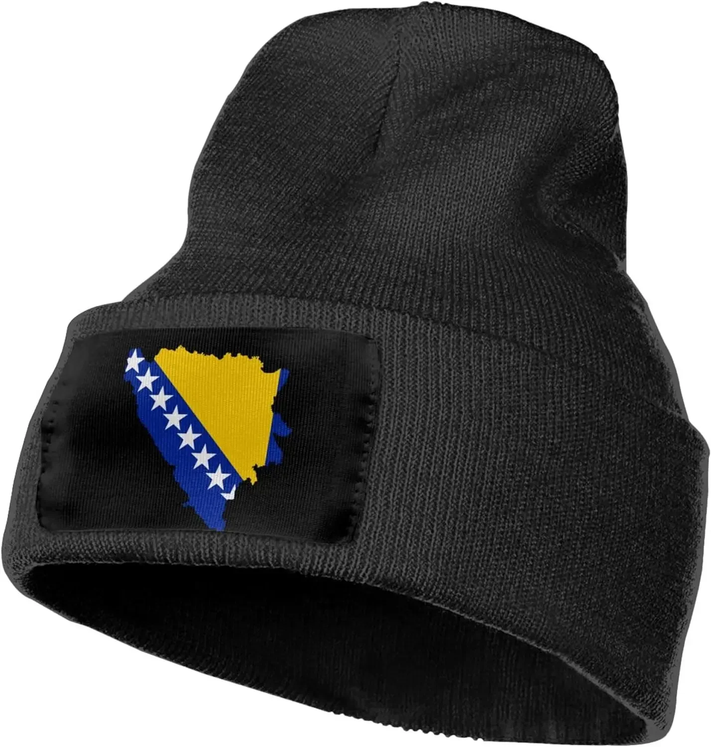 Bosnian Map Flag Knit Beanie Winter Hats for Men and Women Knitted Cuffed Skull Cap Acrylic Daily  Hat