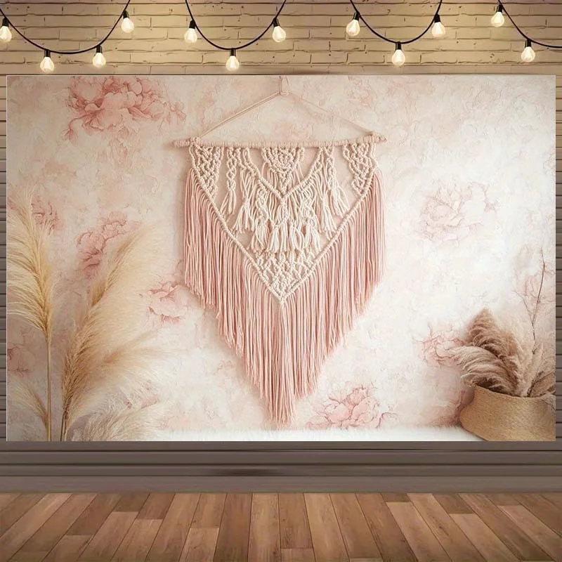 2D-Banner aus böhmischem Seil zur Wandmontage, Hintergrundstoff mit Blumenmustern und Parmesangras, für die Innendekoration