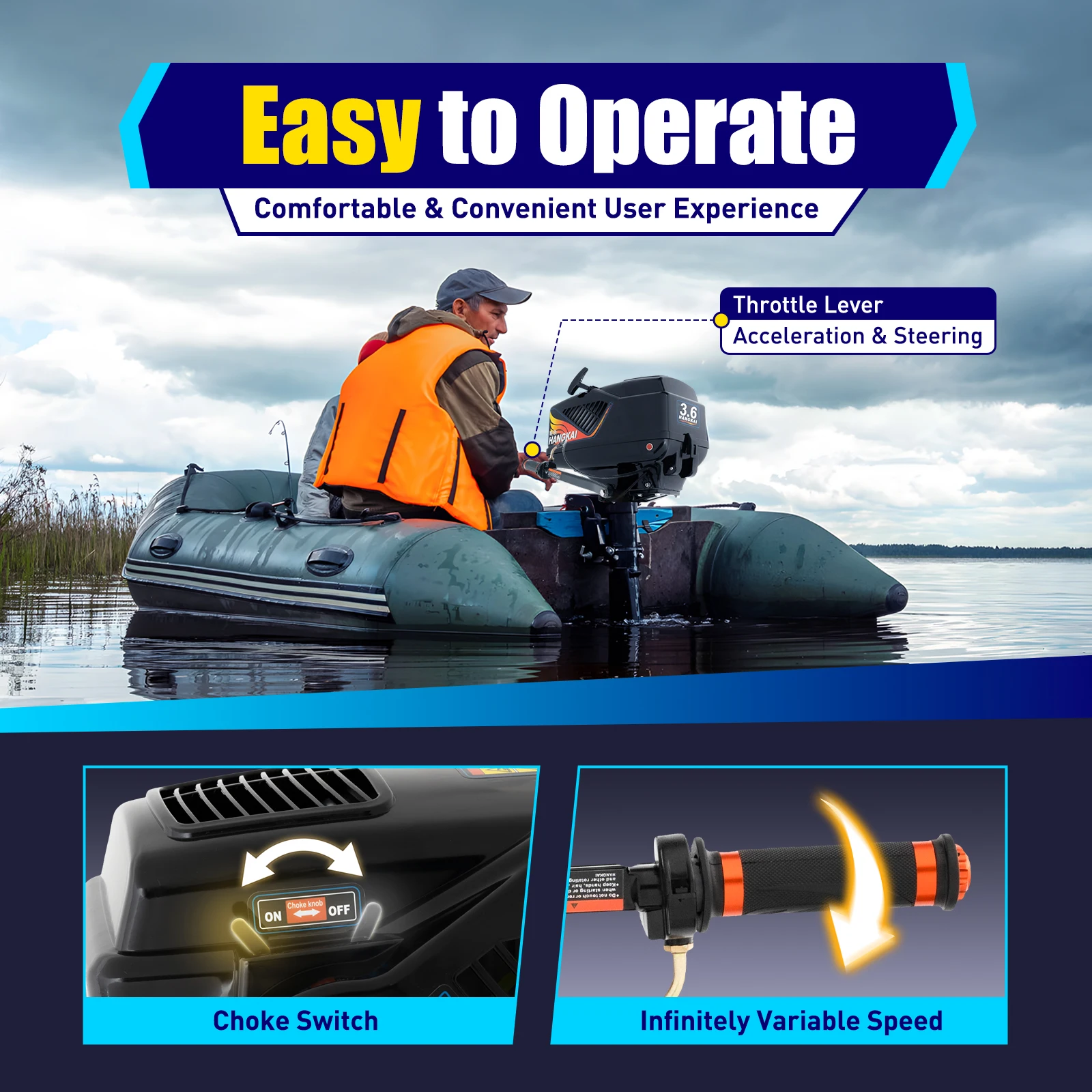 3.6HP 2-Stroke Outboard Motor Fishing Boat Dinghy Engine CDI and Half Water-cooling and Half Air-cooling System