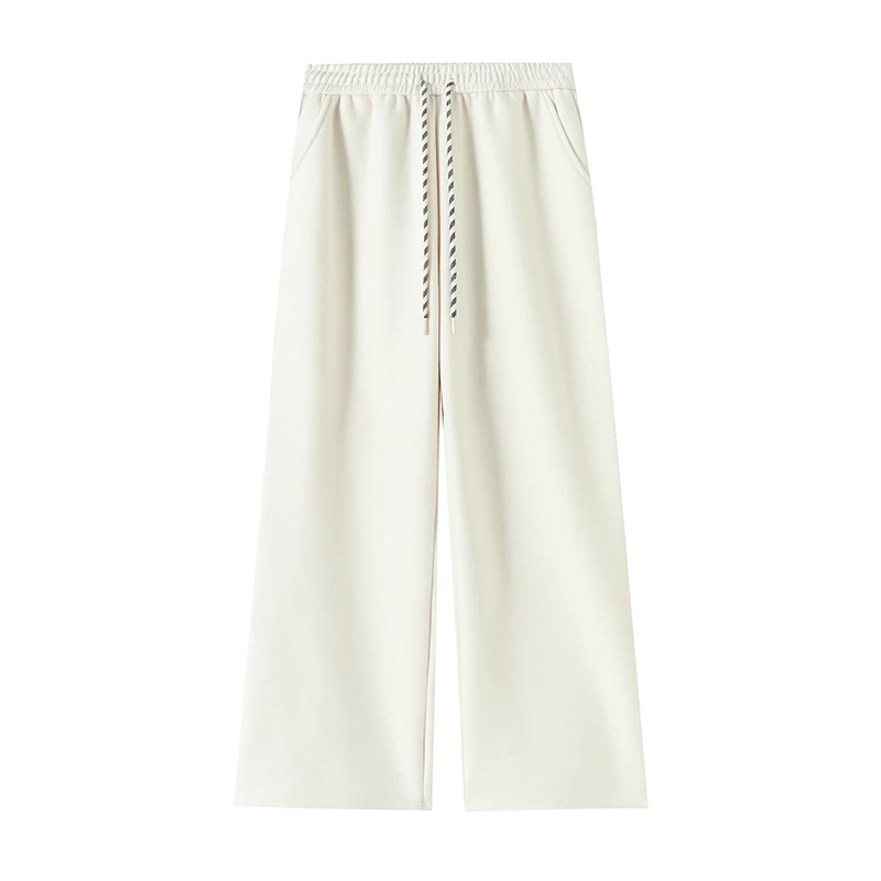 High Waist Wide Leg Pants Women's Fce Lined Camere Loose Fit Casual Straight Leg Floor Length Trousers Korean Sle