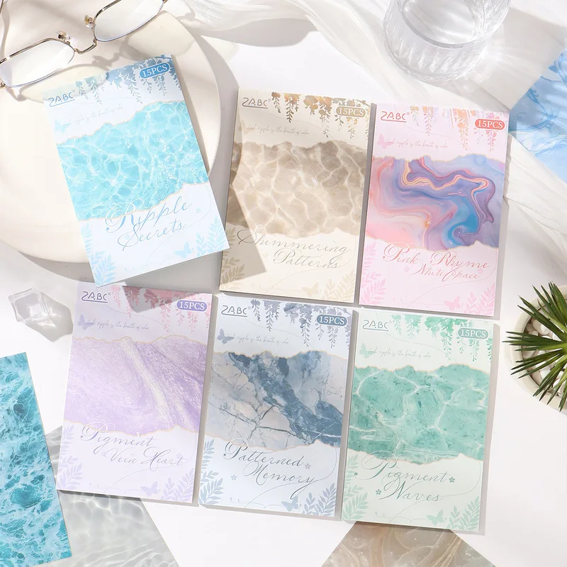 15Pcs Tide Mark PET Material Paper, Water Ripple Skin Texture Transparent Sheets for Journal Ephemera Supplies